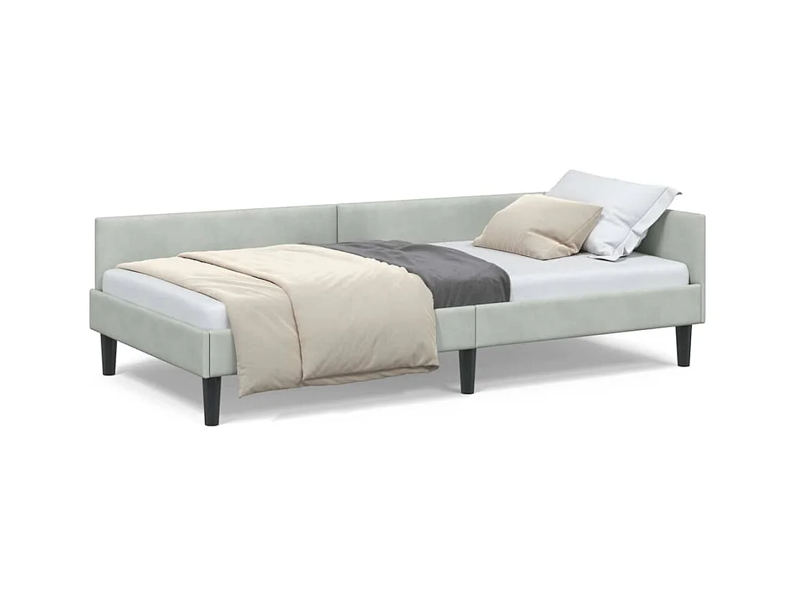 Cadre de lit d'angle avec tête de lit Gris clair 90 x 200 cm