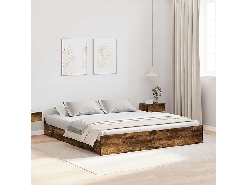 Estrado de cama com arrumação Carvalho fumado 180 x 200 cm