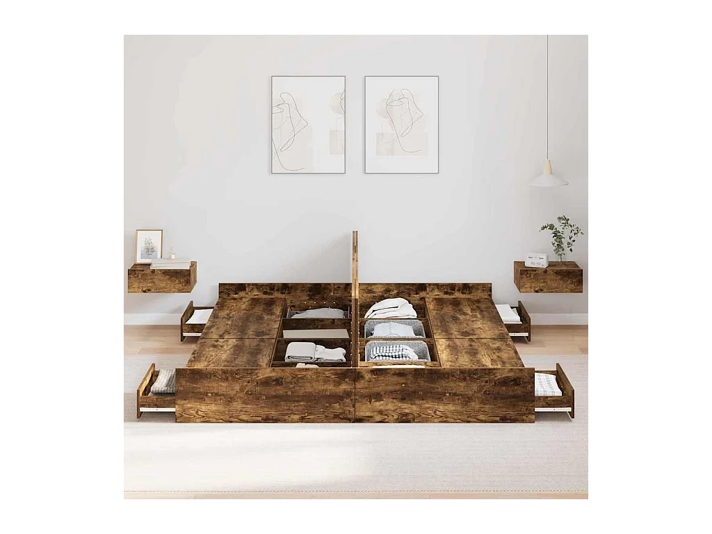 Estrado de cama com arrumação Carvalho fumado 180 x 200 cm