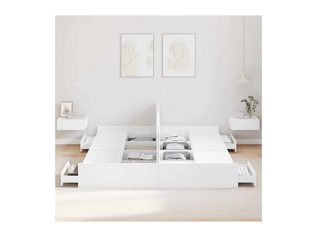 Cadre de lit avec rangement avec tête de lit Blanc 180 x 200 cm