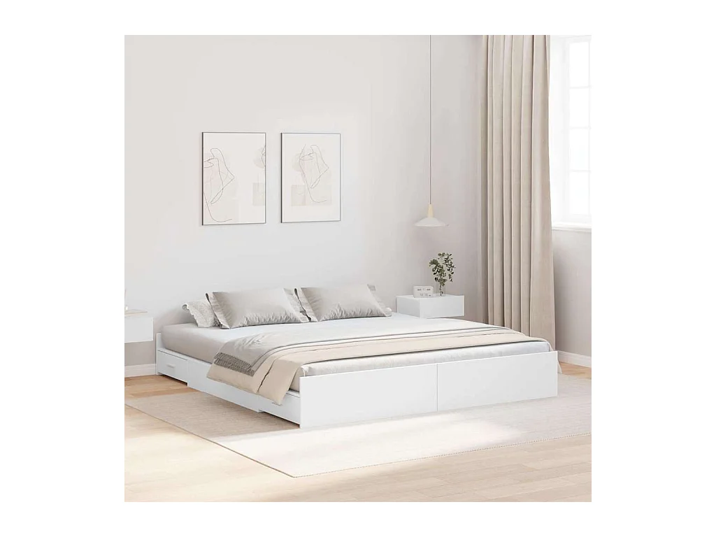 Opbergbedframe met hoofdeinde Wit 180 x 200 cm Bewerkt hout