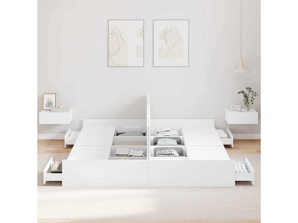 Cadre de lit avec rangement avec tête de lit Blanc 180 x 200 cm