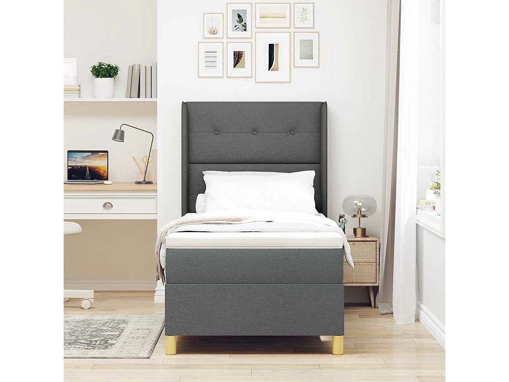 Cama con Somier con colchón Gris oscuro 90 x 190 cm tela