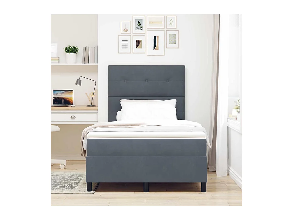 Cadre de lit avec matelas Gris foncé 120 x 200 cm Velours