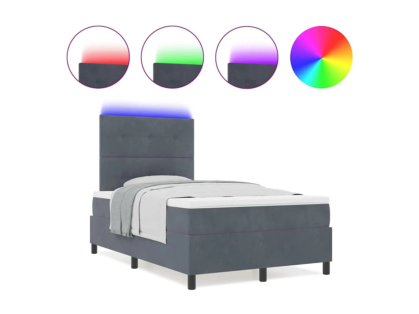 Cadre de lit avec matelas Gris foncé 120 x 200 cm Velours