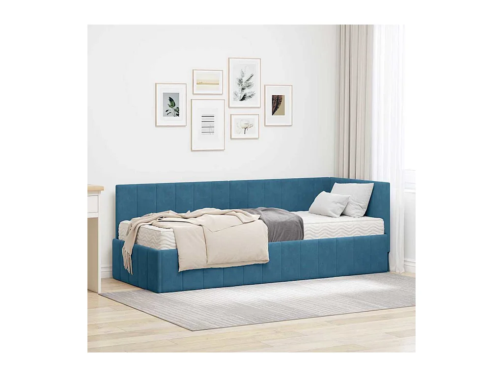Estructura de cama en esquina Azul 80 x 200 cm Terciopelo