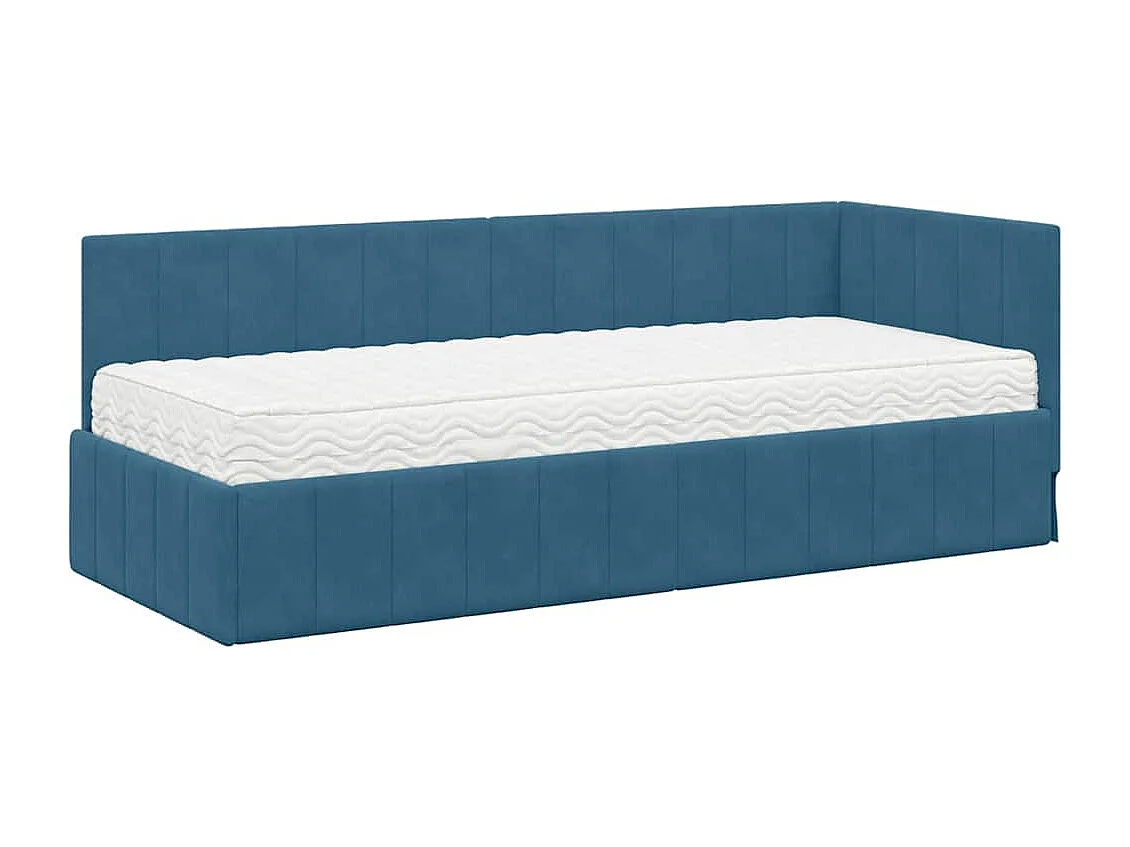 Estrutura de Cama de Canto com colchão Azul 80 x 200 cm Veludo