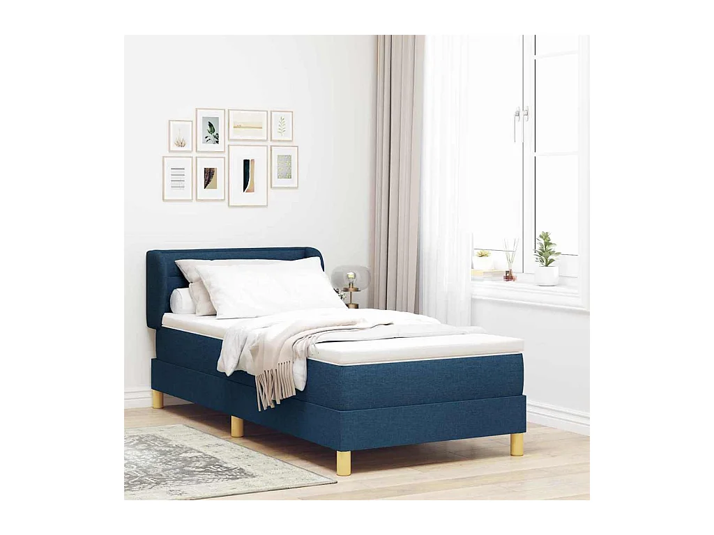 Cadre de lit avec Matelas Crème 90x200 cm Tissu Bleu