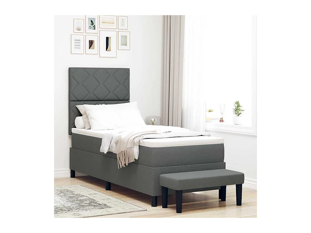 Cama tipo Box Spring con colchón Gris oscuro 80 x 200 cm tela