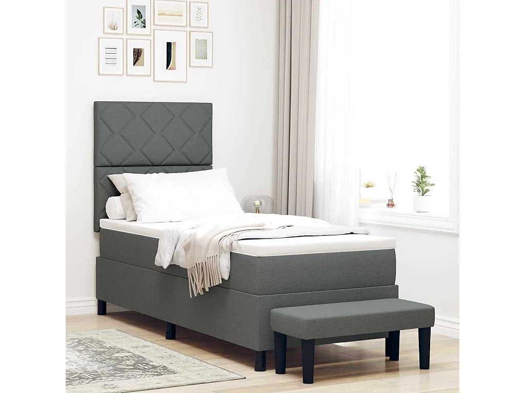 Cama tipo Box Spring con colchón Gris oscuro 80 x 200 cm tela