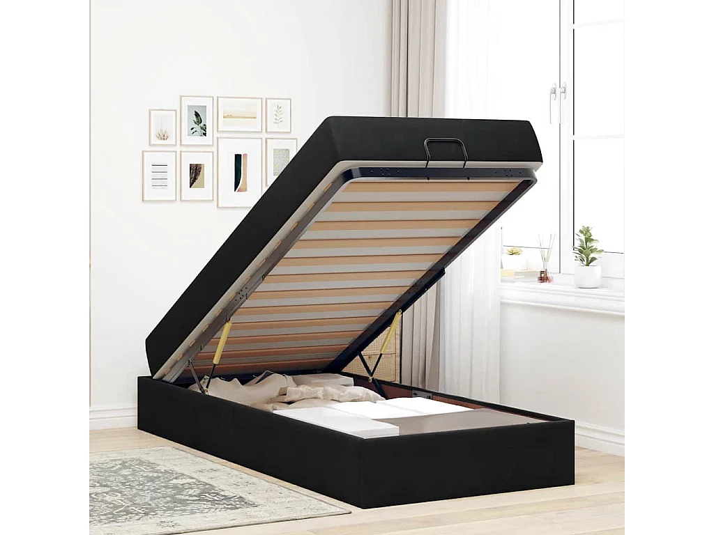Cadre de lit avec matelas Noir 100 x 200 cm Velours