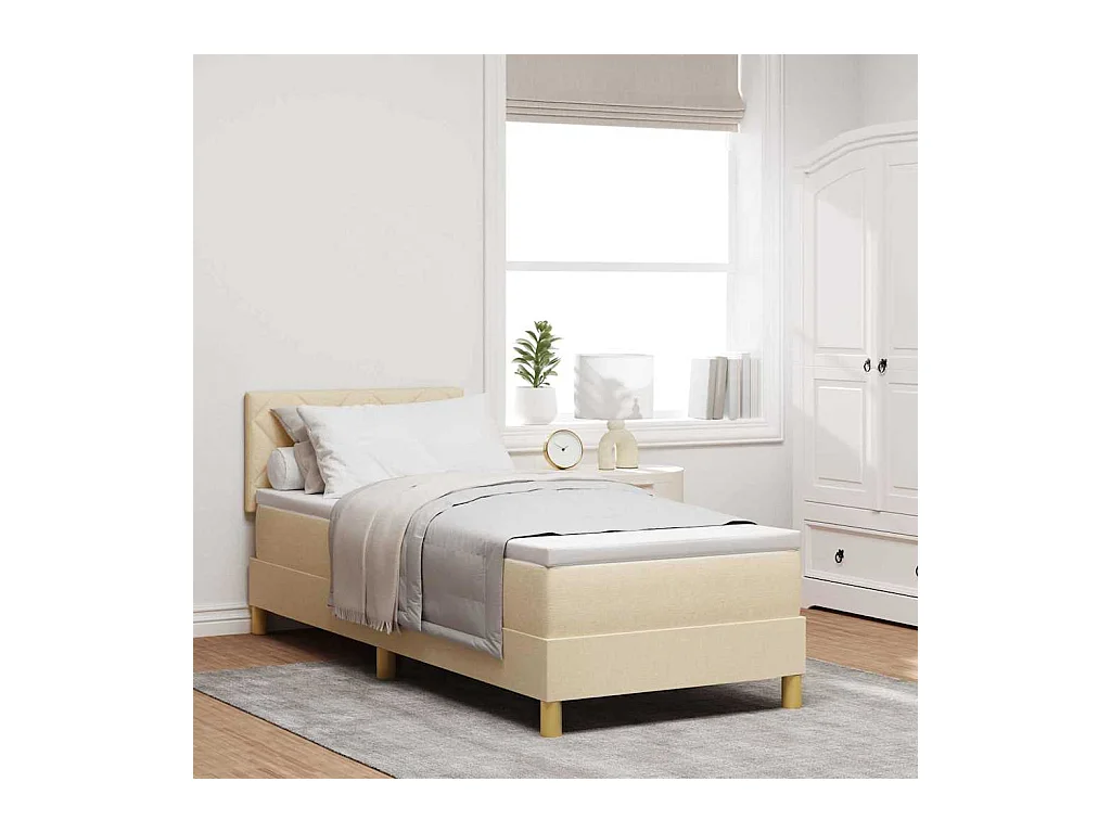 Cama box spring con colchón con colchón Crema 80 x 200 cm tela