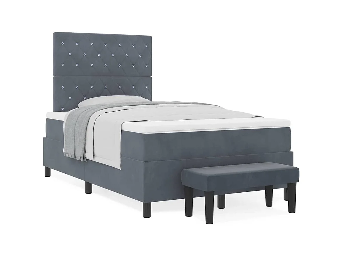 Cadre de lit avec matelas Gris foncé 120 x 200 cm Velours