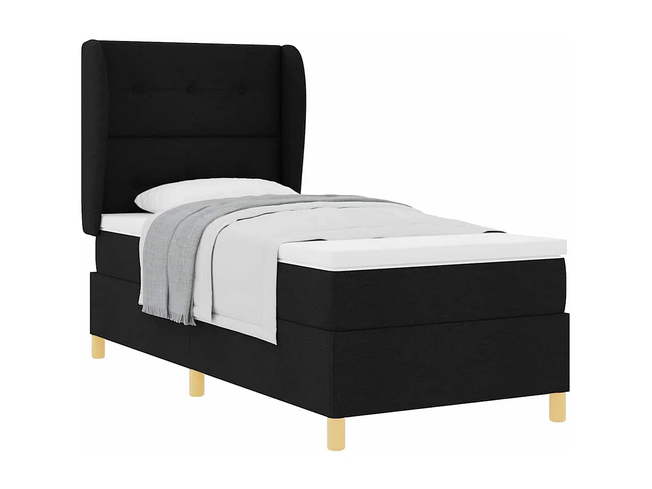 Cama con Somier y Colchón Gris Oscuro 90x190 cm de Tela Negro