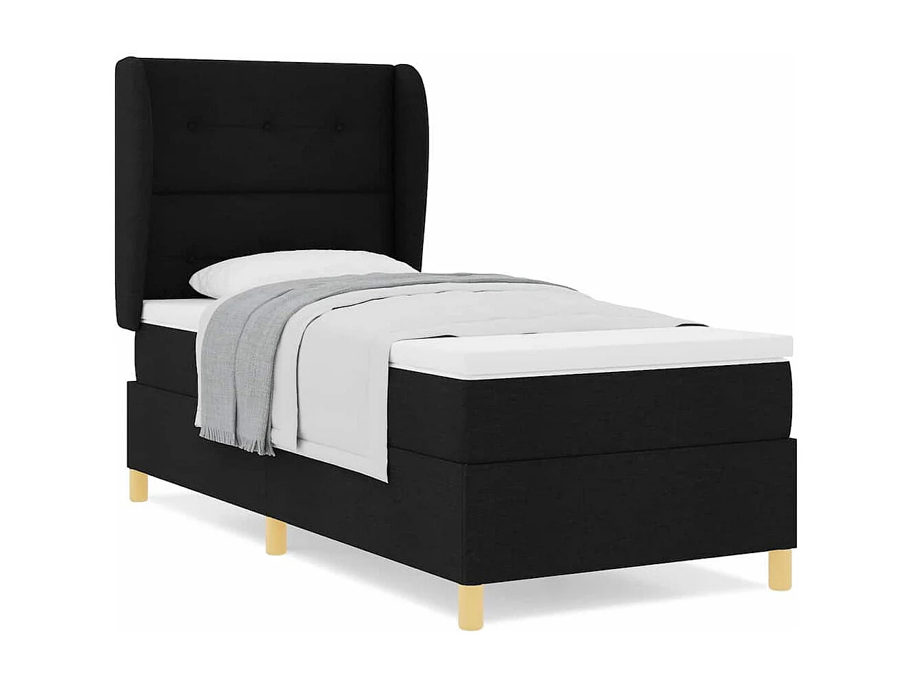 Cama con Somier y Colchón Gris Oscuro 90x190 cm de Tela Negro