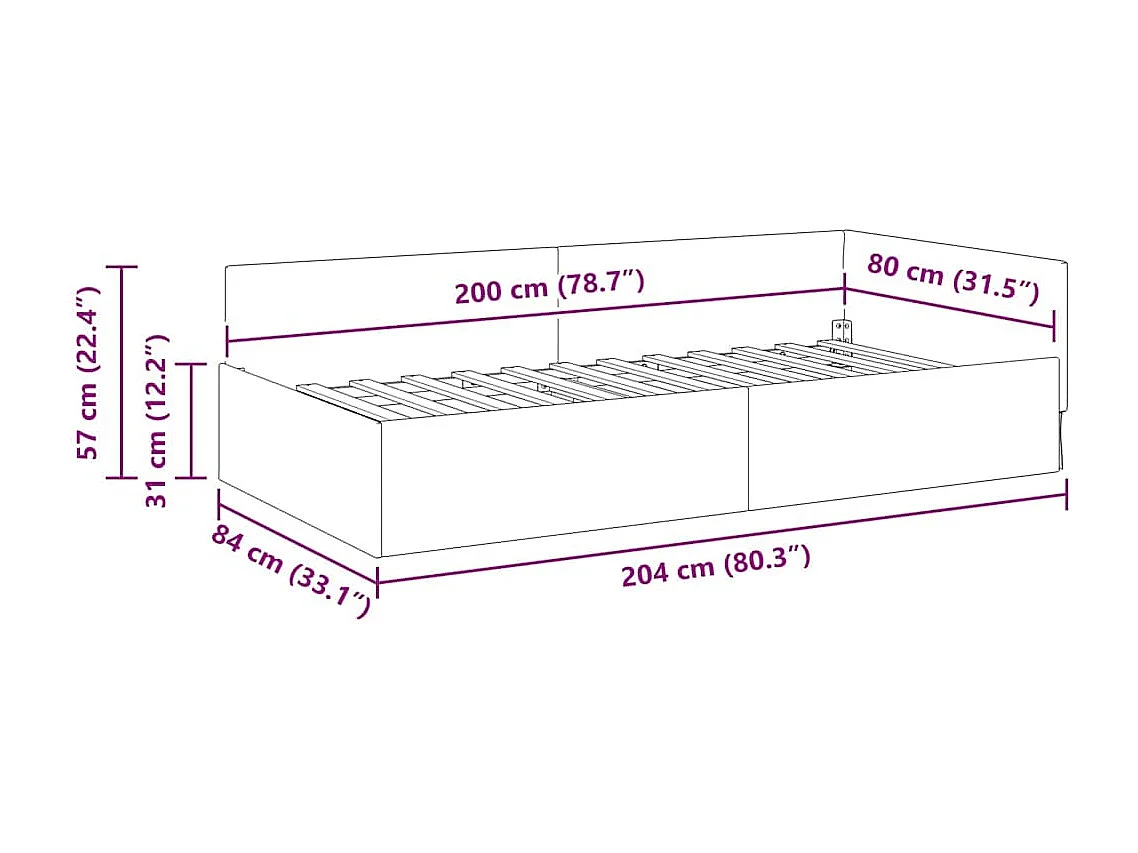Estrutura de Cama de Canto Outros Cinzento-claro 80 x 200 cm