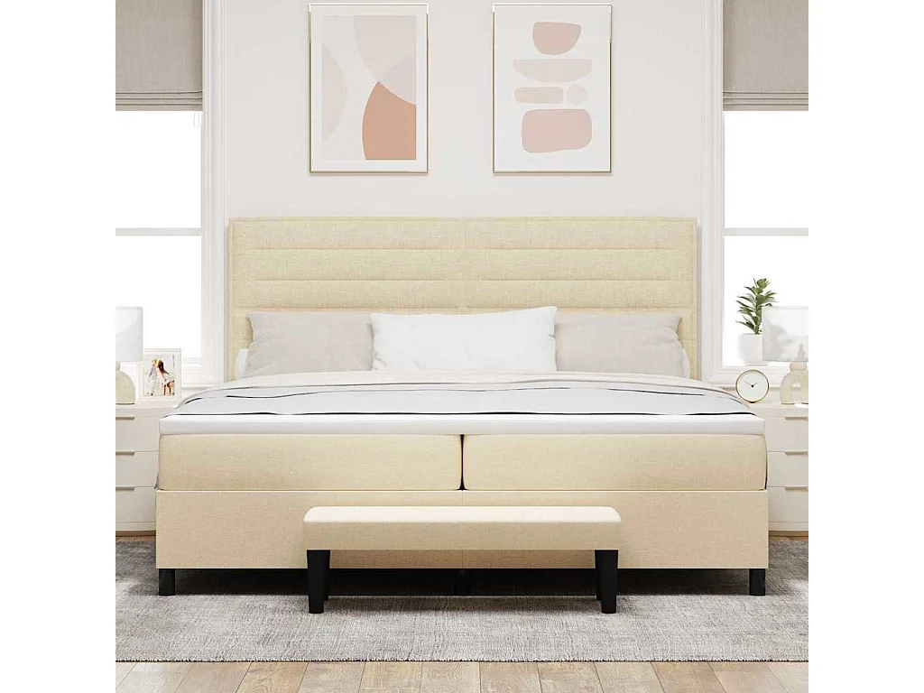 Cama tipo Box Spring con colchón Crema 200 x 200 cm tela