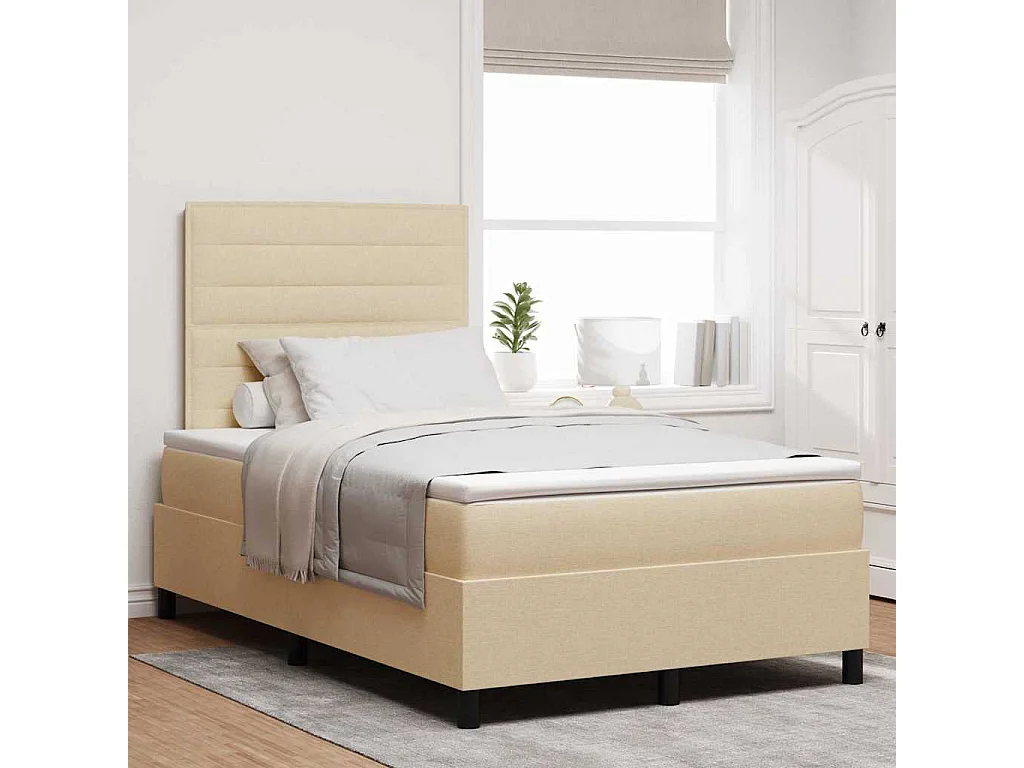 Cadre de lit avec matelas Crème 120 x 200 cm tissu
