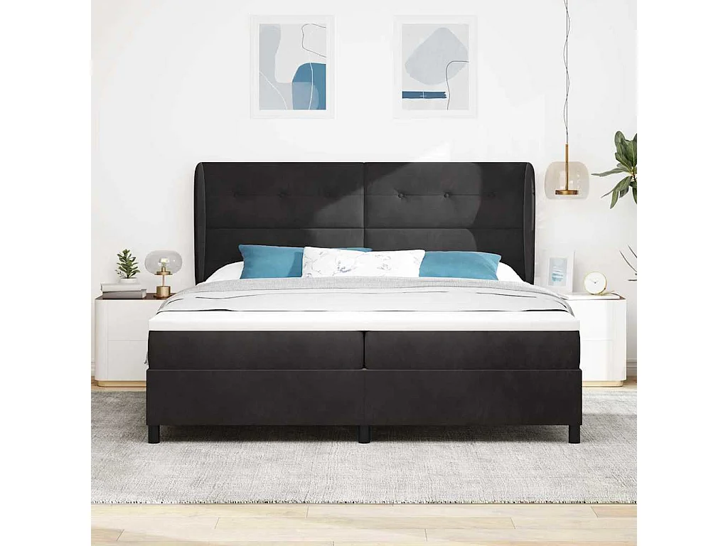 Cadre de lit avec matelas Noir 200 x 200 cm Velours