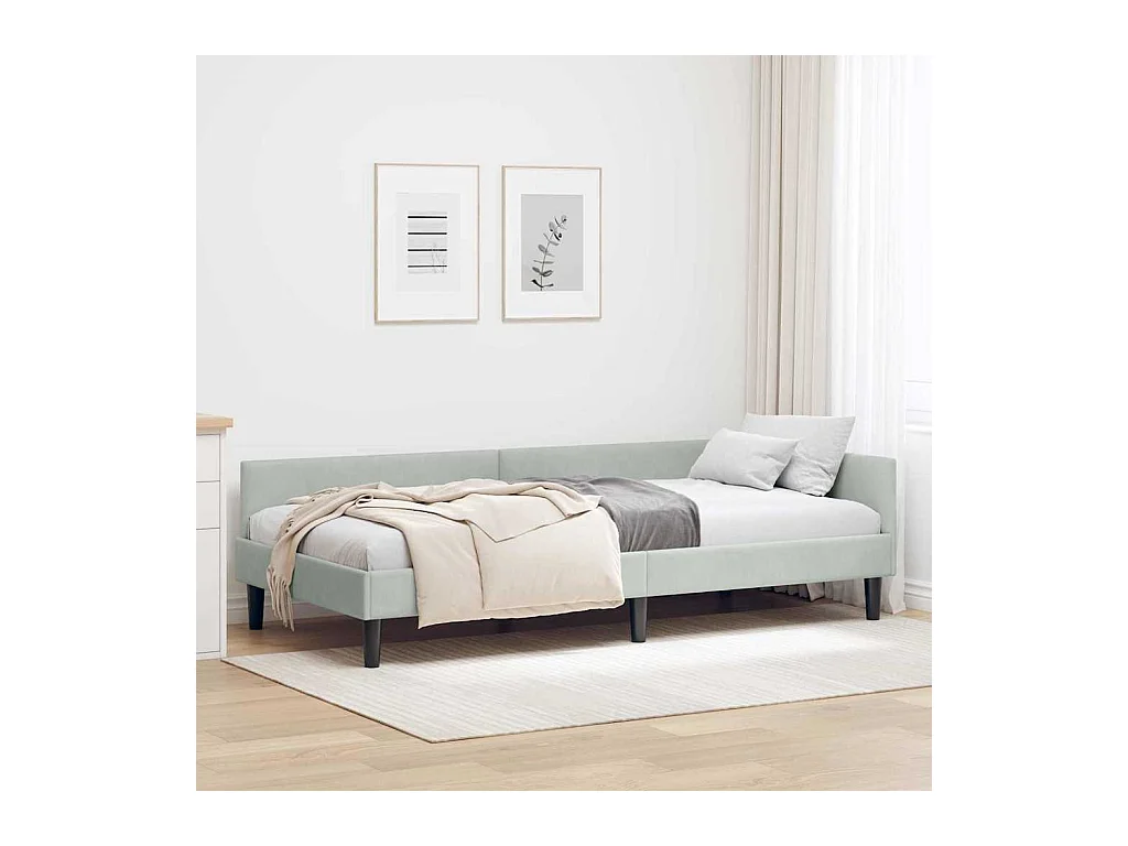 Hoekbedframe met hoofdeinde Lichtgrijs 90 x 190 cm