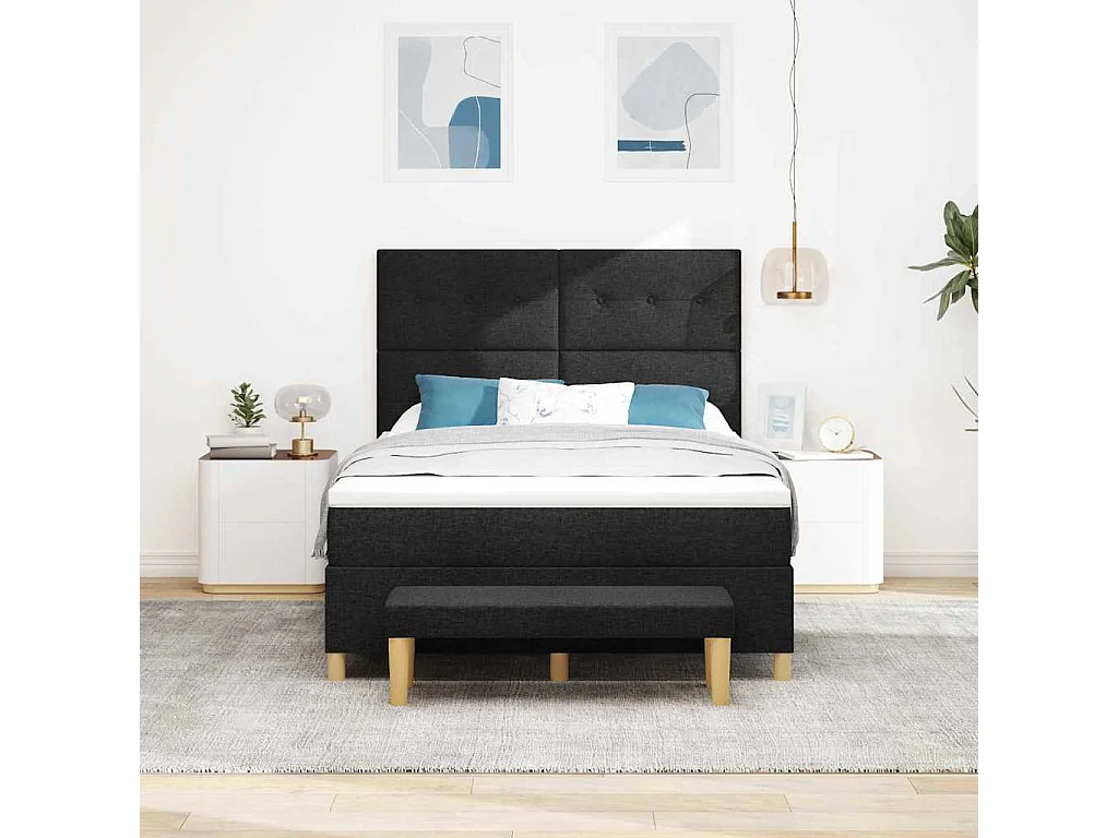 Boxspring bed met matras met hoofdeinde Zwart 160 x 200 cm Stof