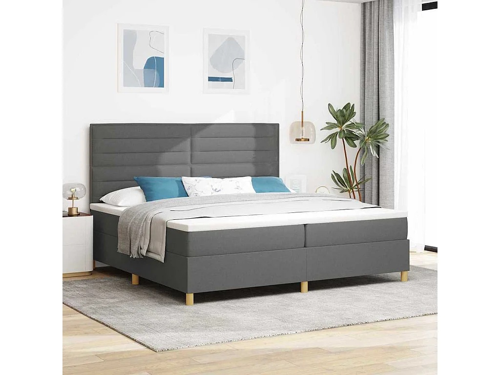 Cama tipo Box Spring con cabecera Gris oscuro 200 x 200 cm tela