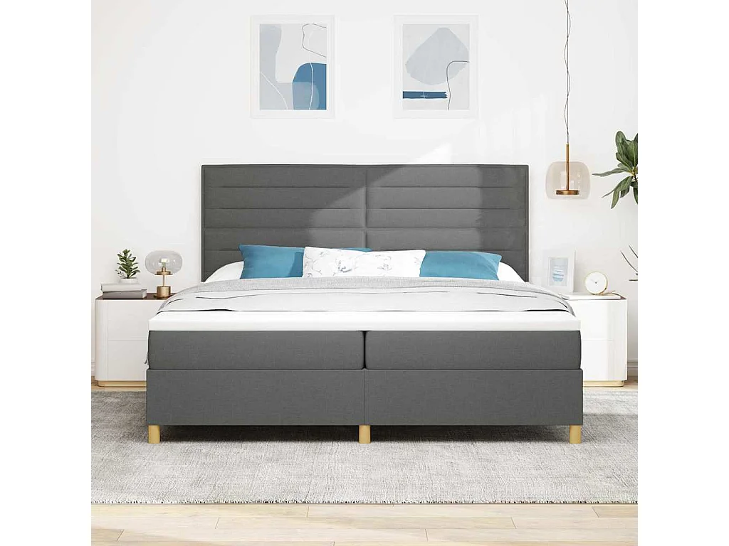 Cama tipo Box Spring con cabecera Gris oscuro 200 x 200 cm tela