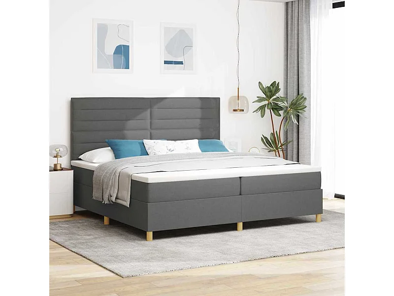 Cama tipo Box Spring con cabecera Gris oscuro 200 x 200 cm tela