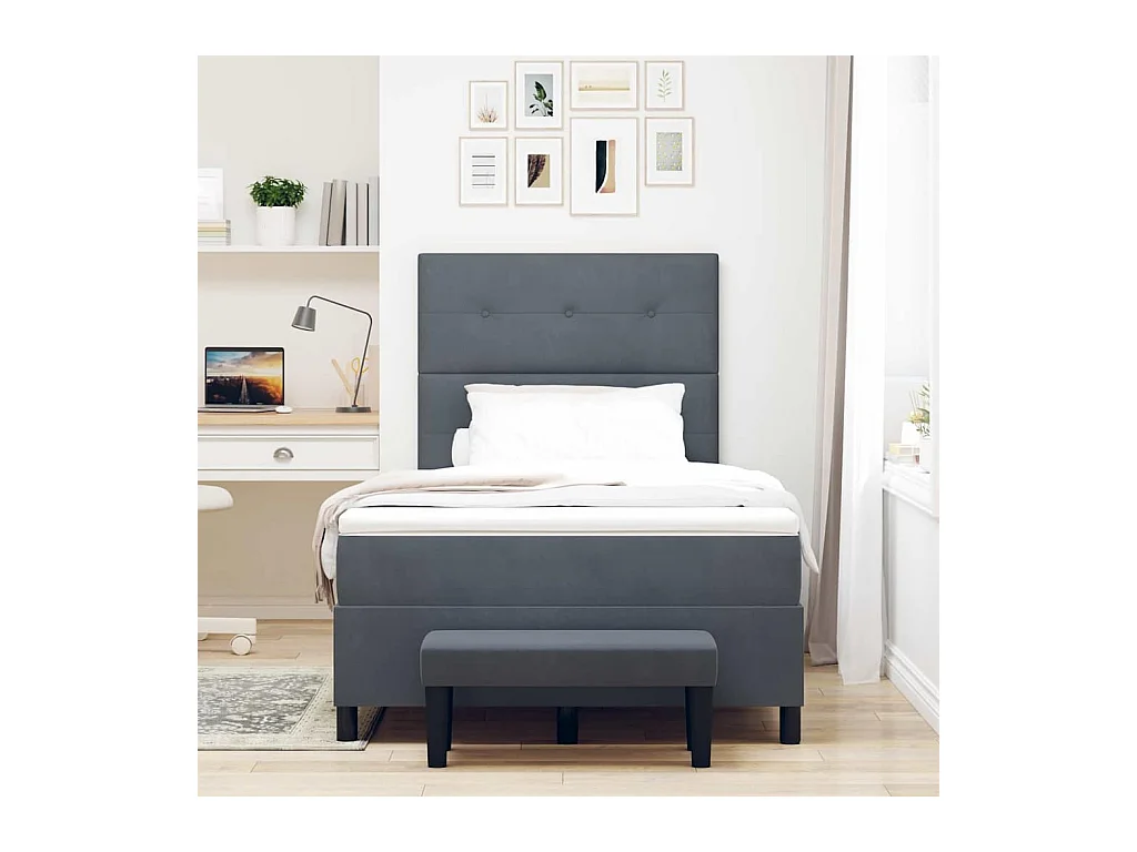 Cadre de lit avec matelas Gris foncé 120 x 200 cm Velours