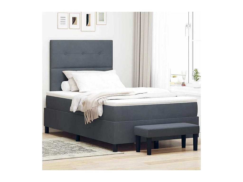 Cama Box com colchão Cinzento escuro 120 x 200 cm Veludo