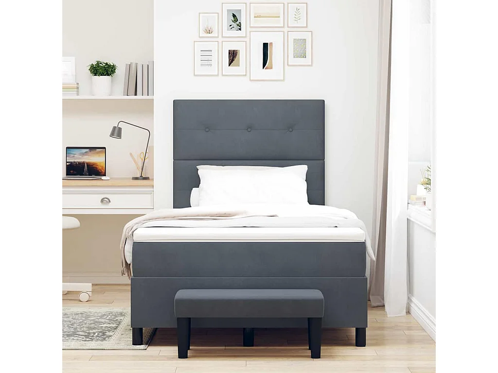 Cadre de lit avec matelas Gris foncé 120 x 200 cm Velours