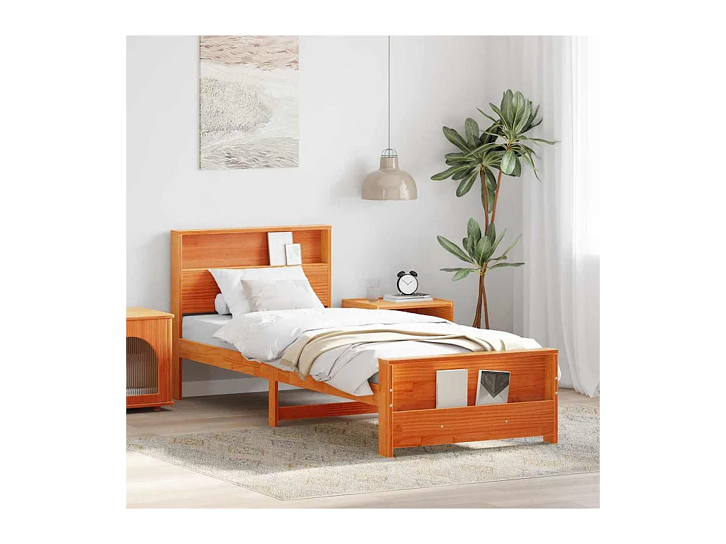 Estructura de cama con cabecera Marrón cera 90 x 190 cm