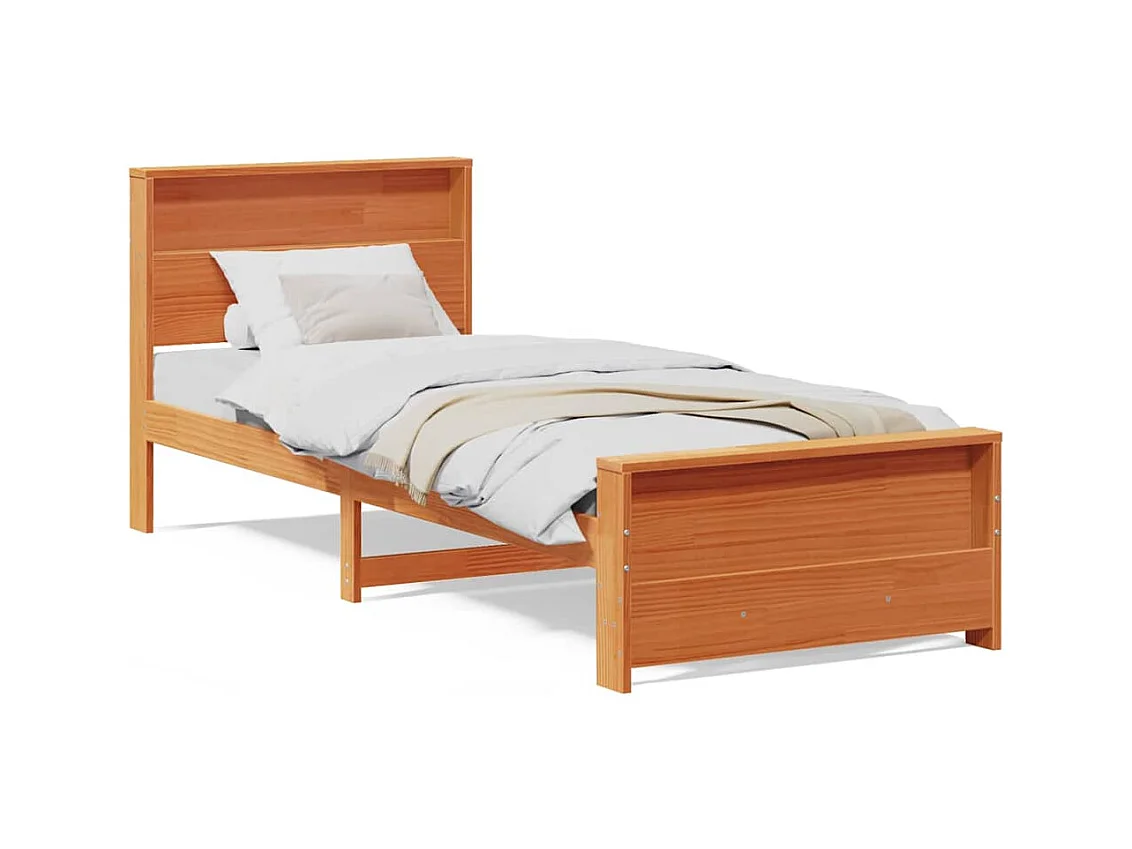 Estructura de cama con cabecera Marrón cera 90 x 190 cm