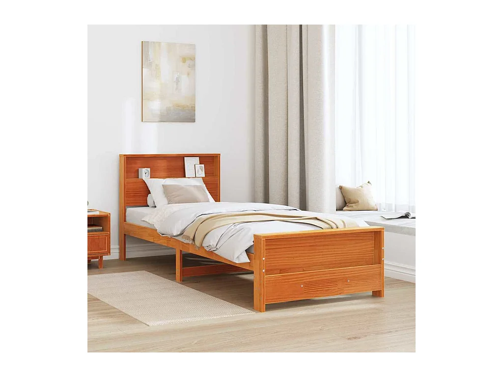 Estructura de cama con cabecera Marrón cera 90 x 190 cm