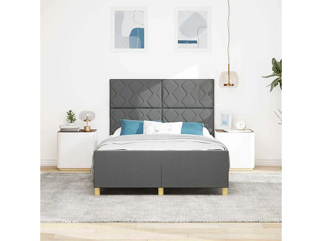 Estructura de cama con cabecera Gris oscuro 160 x 200 cm tela
