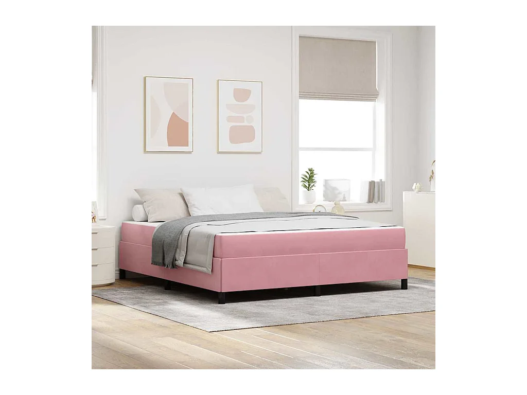 Estrutura da Cama com colchão Rosa e branco 180 x 200 cm Veludo