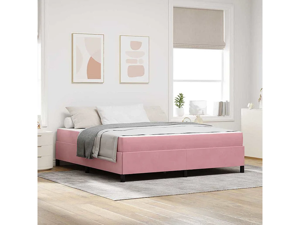 Estrutura da Cama com colchão Rosa e branco 180 x 200 cm Veludo