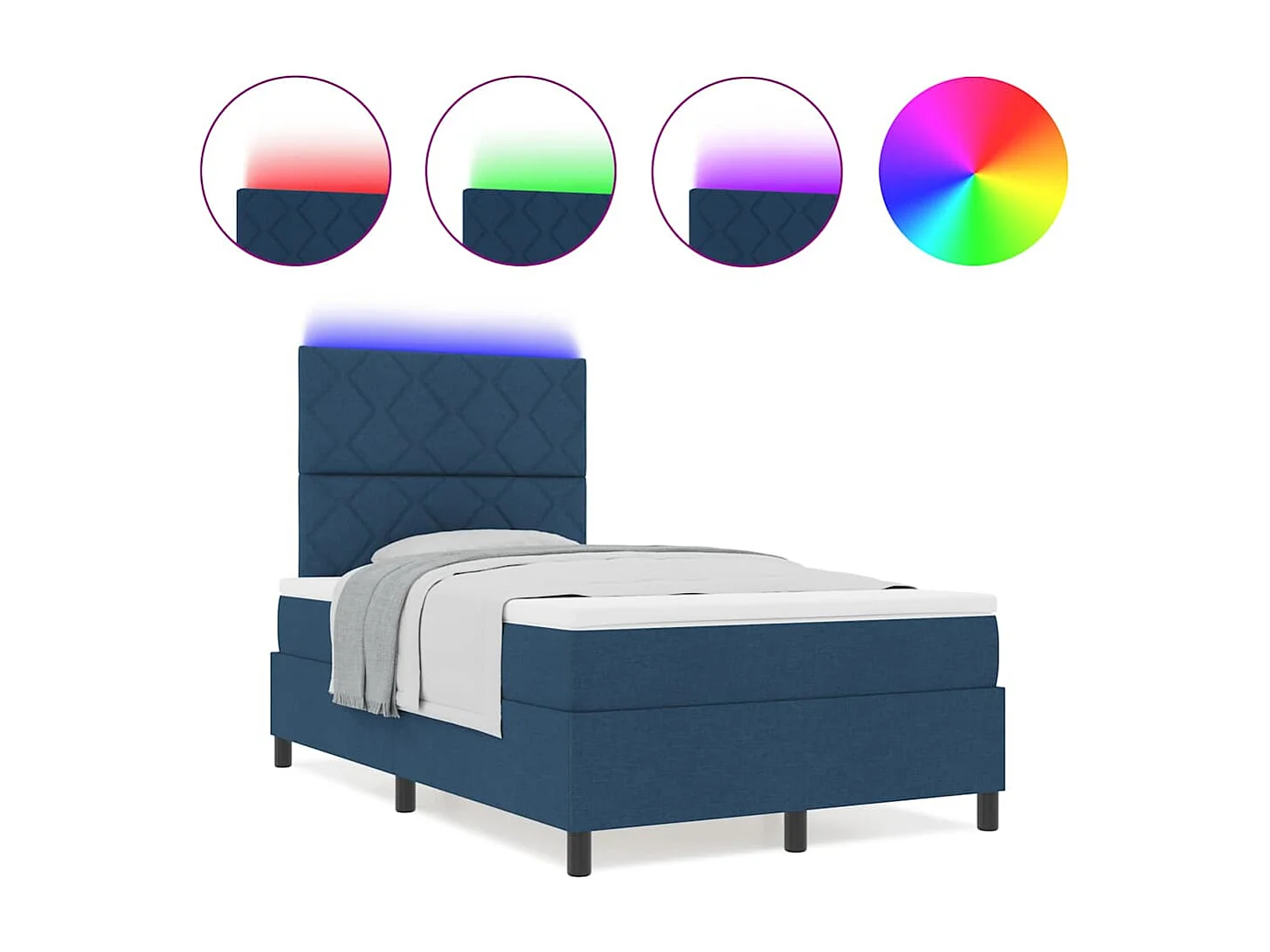 Cadre de lit avec matelas Bleu 120 x 190 cm tissu