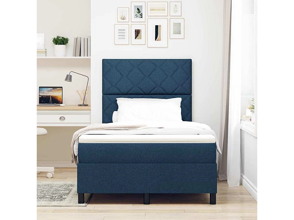 Cadre de lit avec matelas Bleu 120 x 190 cm tissu