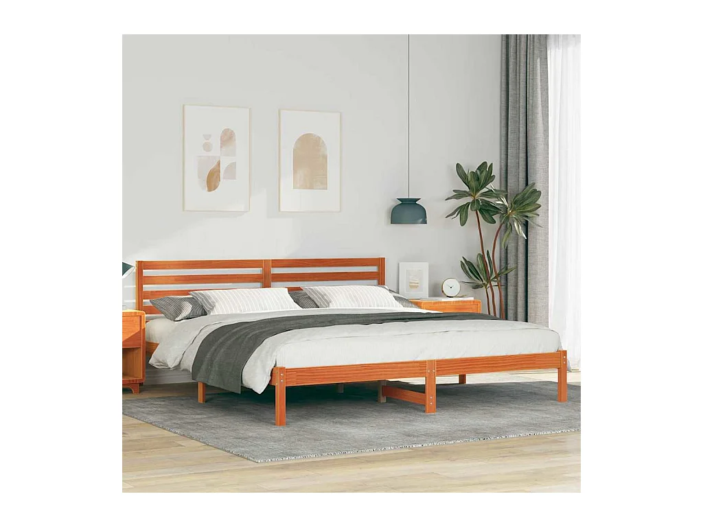 Cadre de lit Marron cire 200 x 200 cm Bois massif en pin