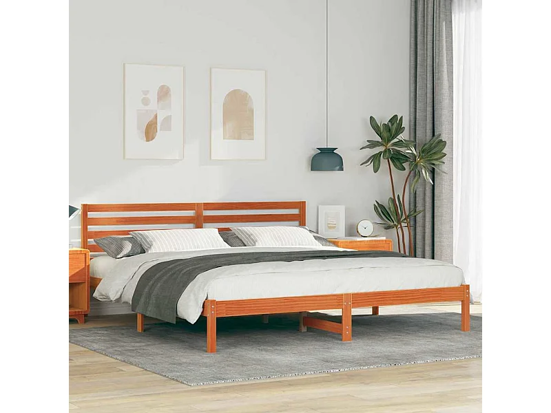 Estrutura da Cama com cabeceira Castanho-mel 200 x 200 cm