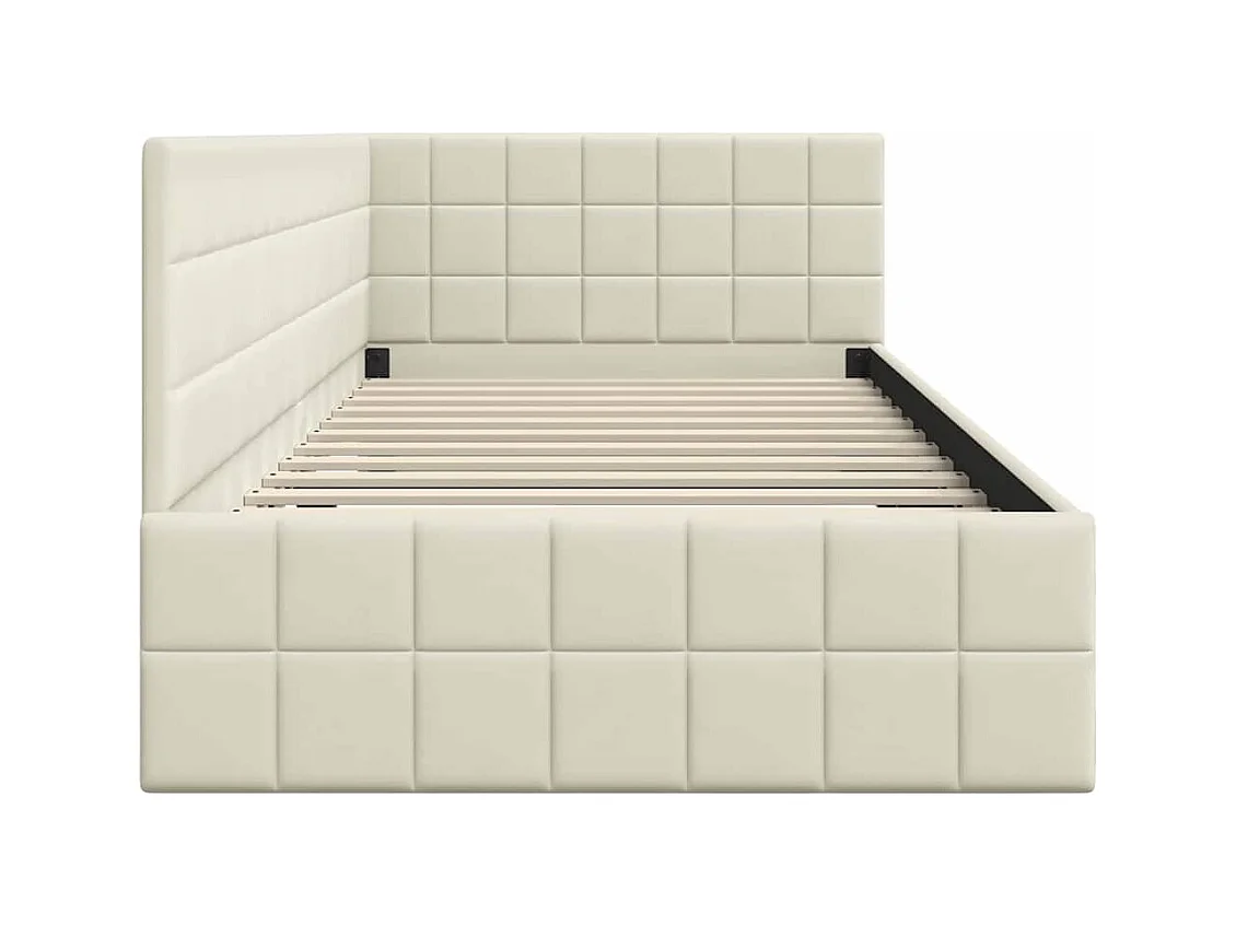 Cadre de lit d'angle avec tête de lit Crème 90 x 200 cm Velours