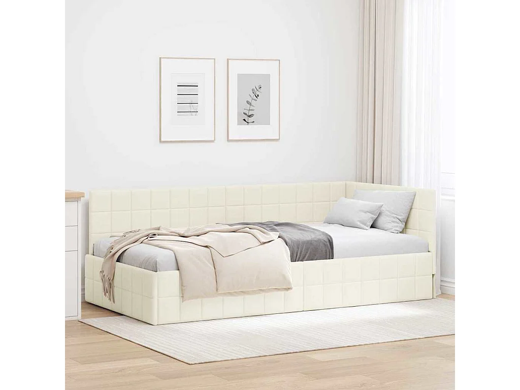 Cadre de lit d'angle avec tête de lit Crème 90 x 200 cm Velours