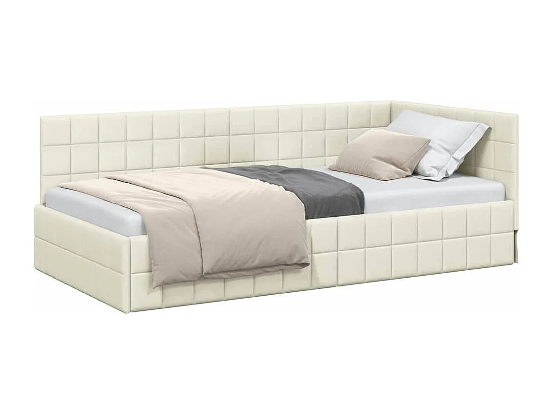 Cadre de lit d'angle avec tête de lit Crème 90 x 200 cm Velours