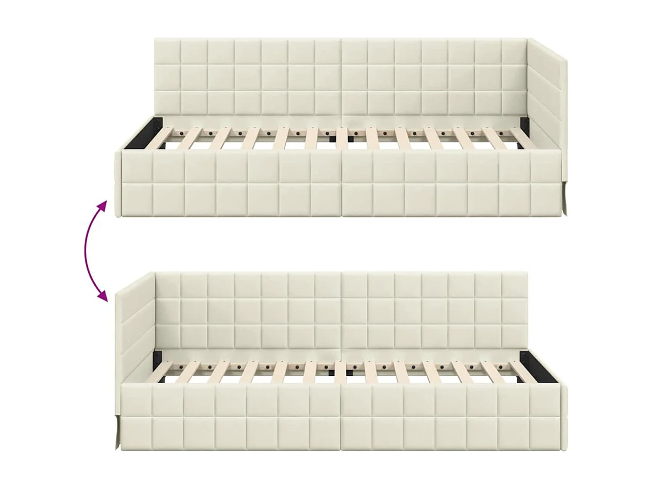 Cadre de lit d'angle avec tête de lit Crème 90 x 200 cm Velours