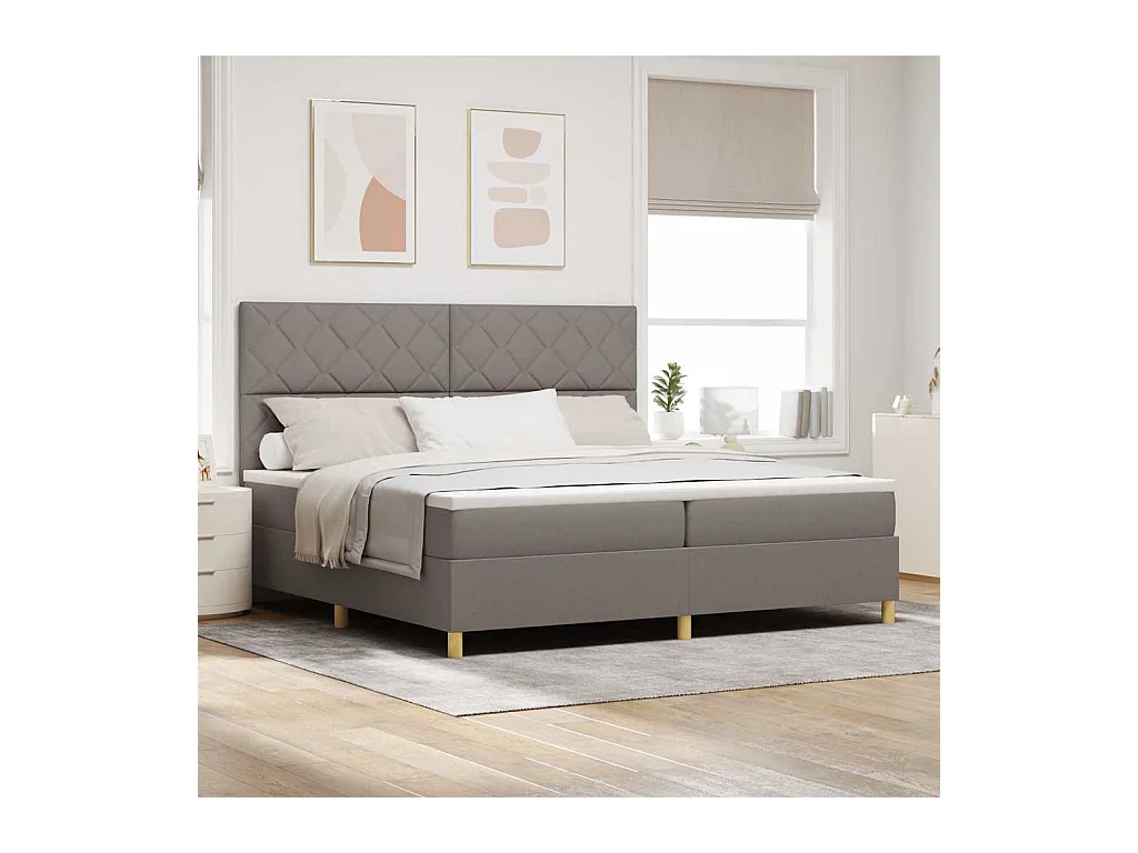 Cadre de lit avec tête de lit Taupe 200 x 200 cm tissu