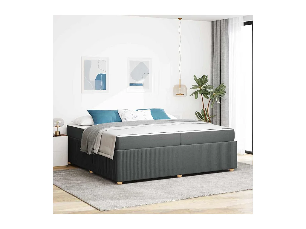 Cadre de lit avec matelas Gris foncé 200 x 200 cm tissu