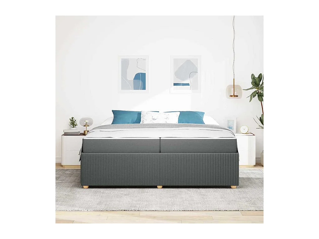 Cadre de lit avec matelas Gris foncé 200 x 200 cm tissu