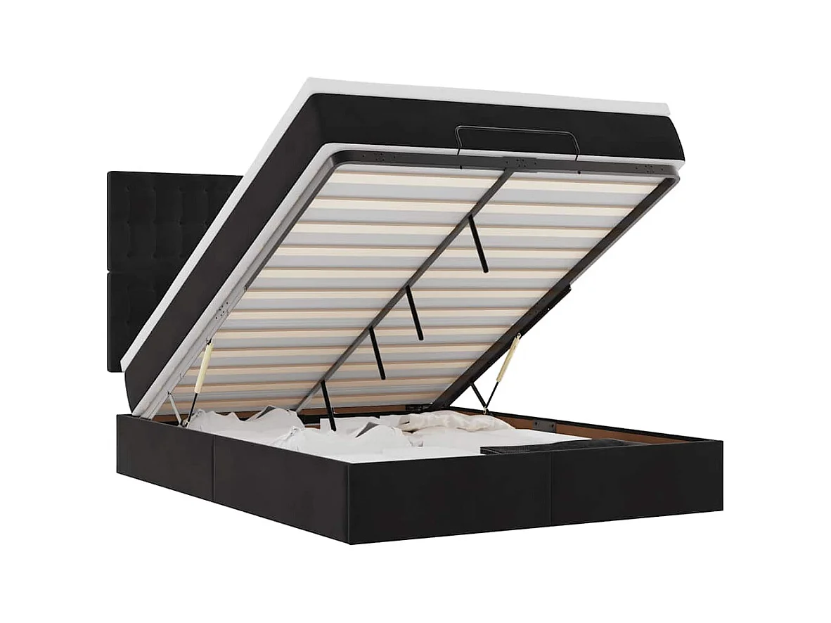 Cadre de lit ottoman avec matelas noir 140x200 cm velours