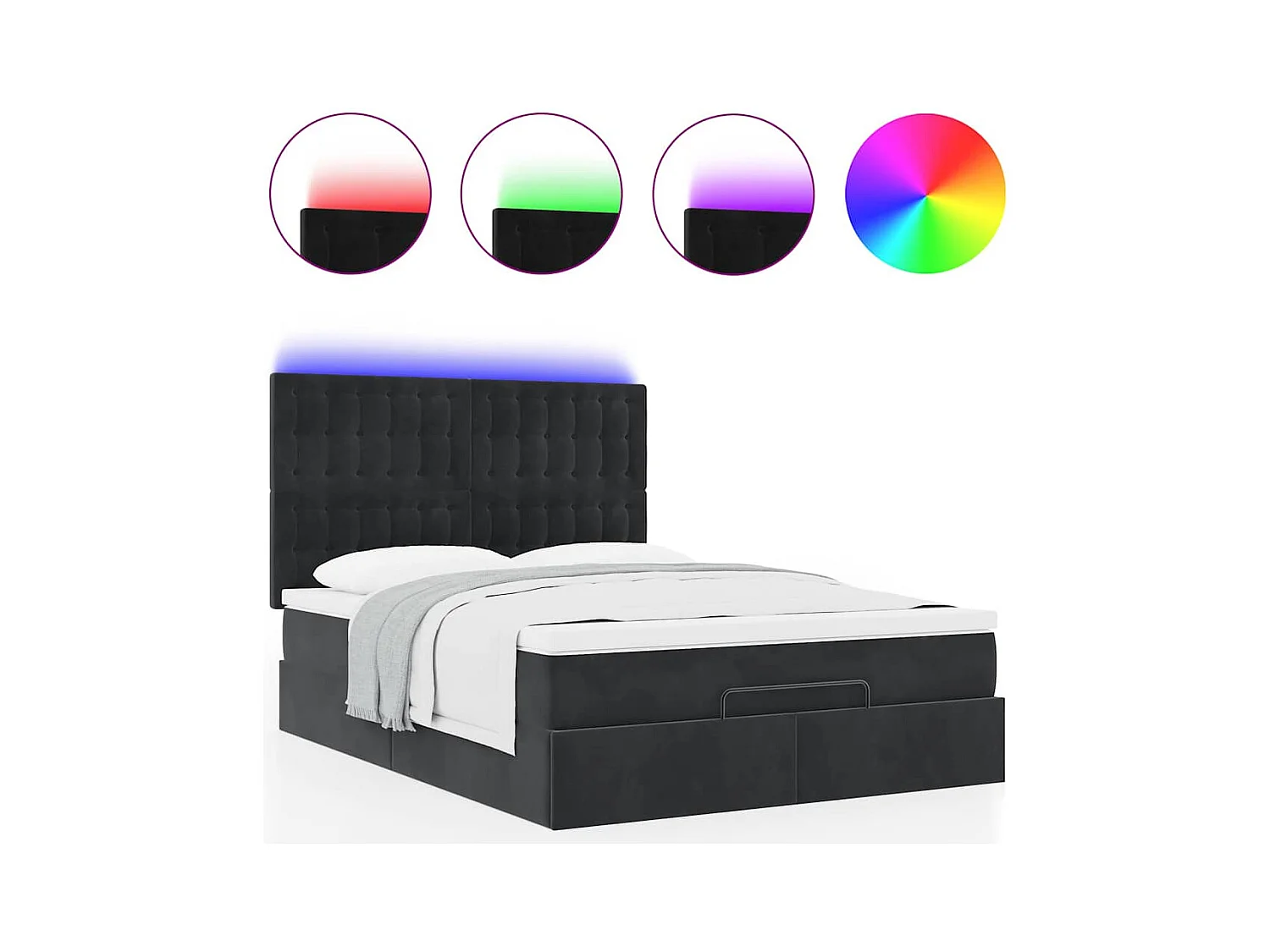 Cadre de lit ottoman avec matelas noir 140x200 cm velours